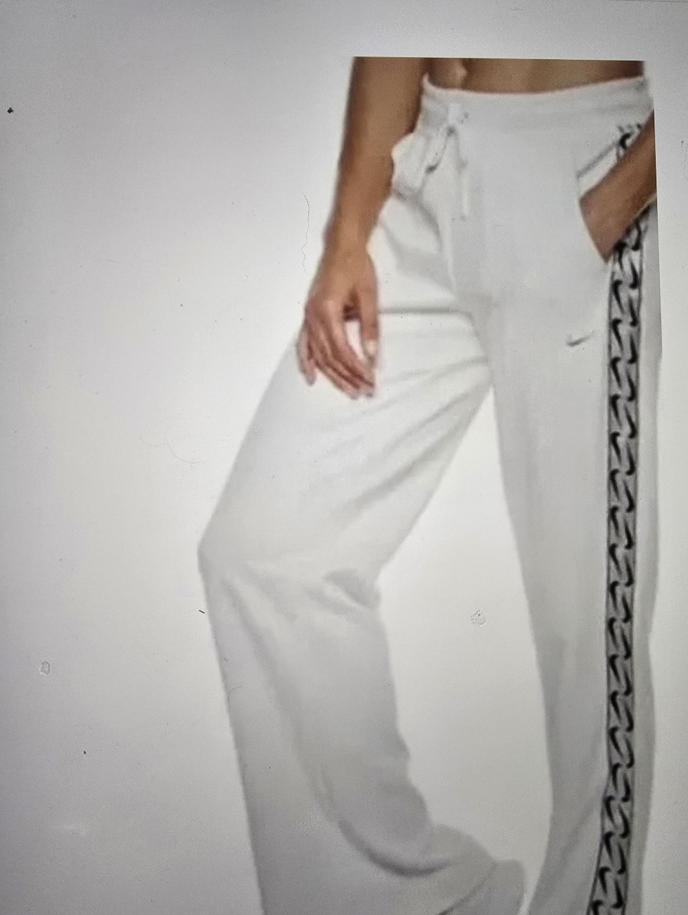Nike White Track Joggers with Black Side Swoosh Detail Open Hem MED